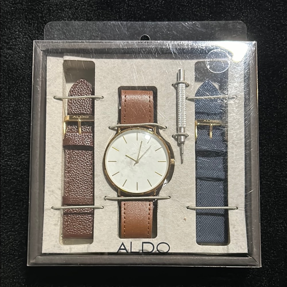 Aldo Gold Watch with Brown and Blue Straps